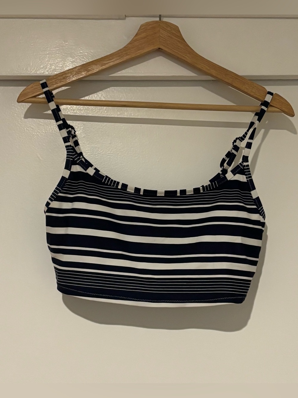 Aarie Navy and White Striped Cropped Swim top M